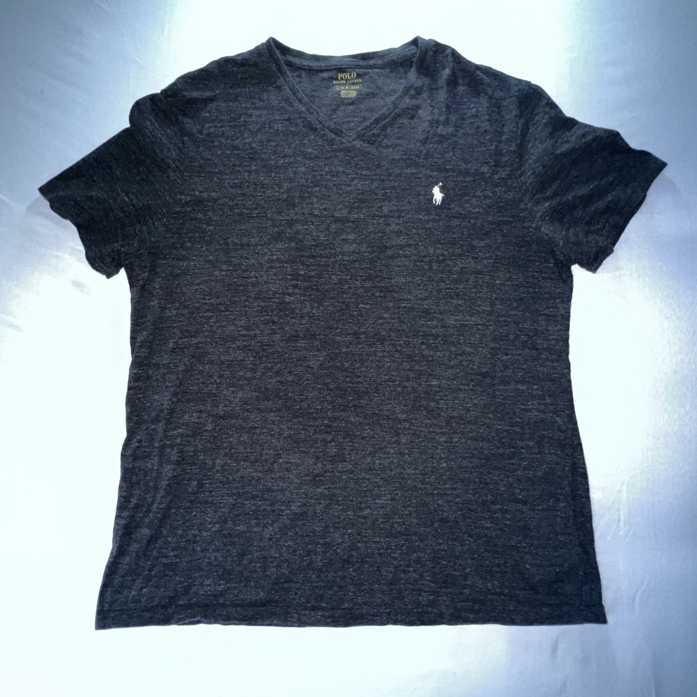 Polo Ralph Lauren Mens XL V-Neck T-Shirt Charcoal Grey Heathered Short Sleeve
